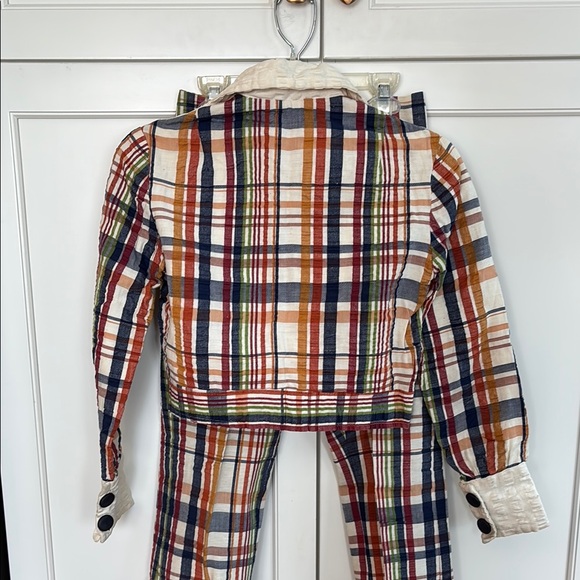 Vintage 1970’s custom sewn/ handmade plaid seersucker jacket & bell bottoms 2P - Picture 7 of 12